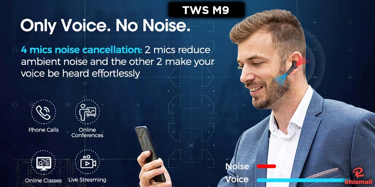 TWS M9 Wireless Earbuds at best price in Pakistan| Rhizmall.pk