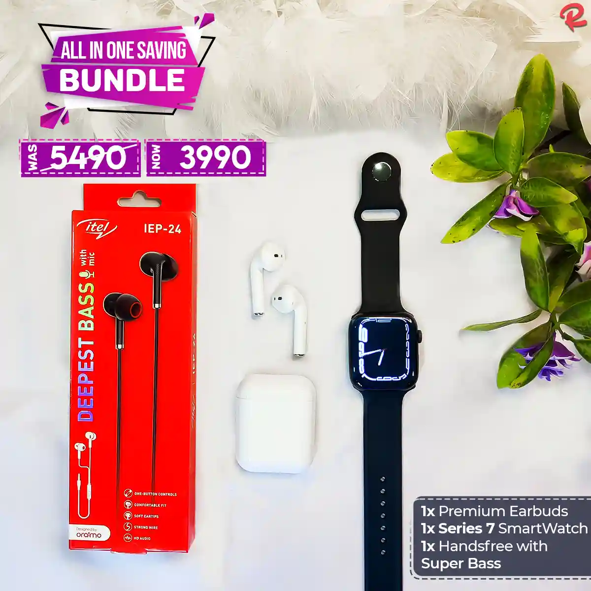 Buy All in one bundle| smart watch, earpods , and handsfree at best price | Rhizmall.pk