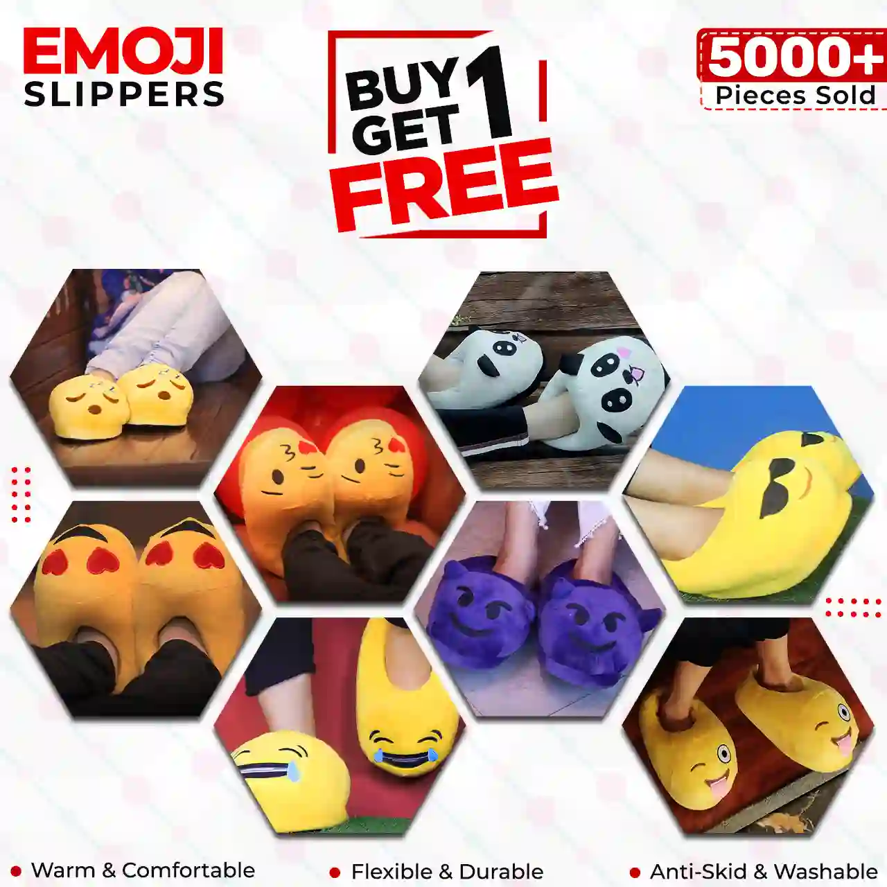 Buy 1 get 1 Free Emoji slippers at best price in Pakistan | Rhizmall.pk