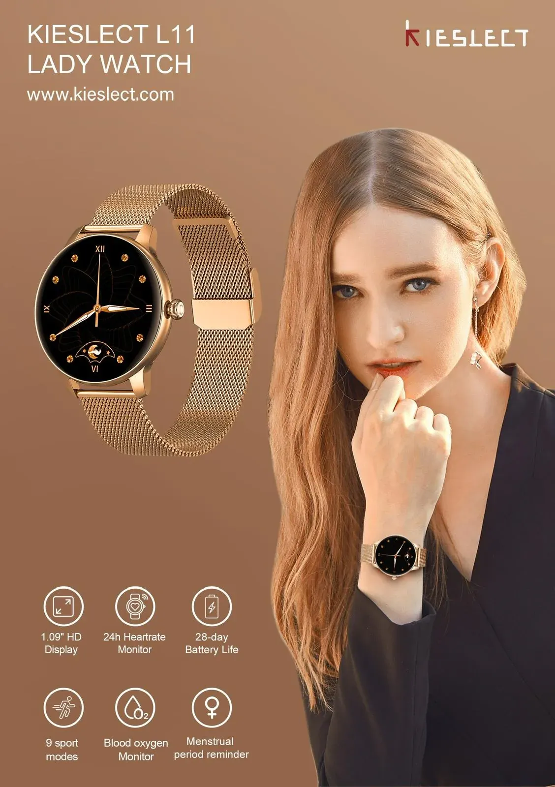 Buy Kieslect lady watch L11 Gold With chain at best prices in Pakistan|Rhizmall.pk